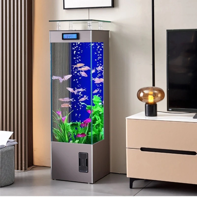 金鱼缸客厅家用新款超白缸智能轻奢方形立式家用落地水族箱免换水