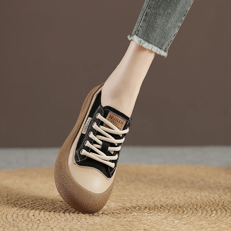 厚底板鞋女春秋女鞋2024年新款百搭舒适休闲真皮小众复古软底单鞋