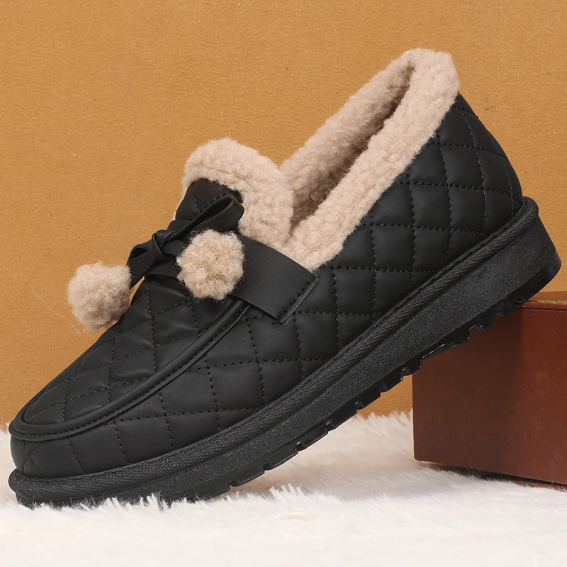 冬季新款加绒加厚棉鞋防滑保暖中老年一脚蹬软底妈妈鞋毛毛鞋韩版