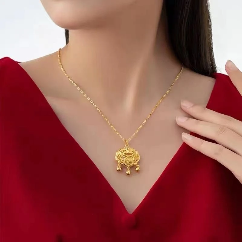 钨金树脂项链 平安锁项链女气质百搭吉祥好运国风小众设计 高级感