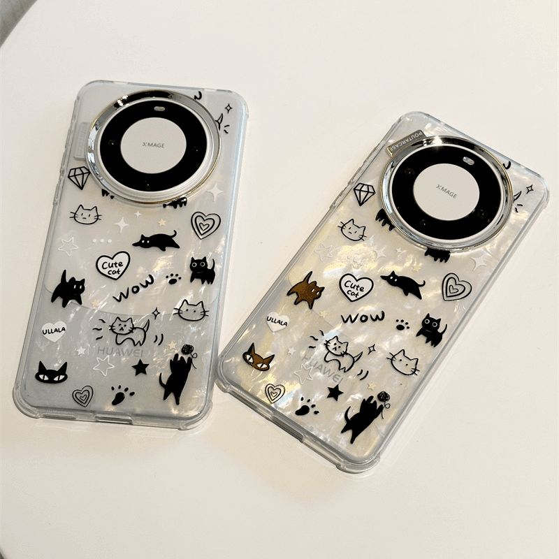 钻石爱心猫咪防摔高级感适用华为mate60pro+手机壳新款男女款卡通