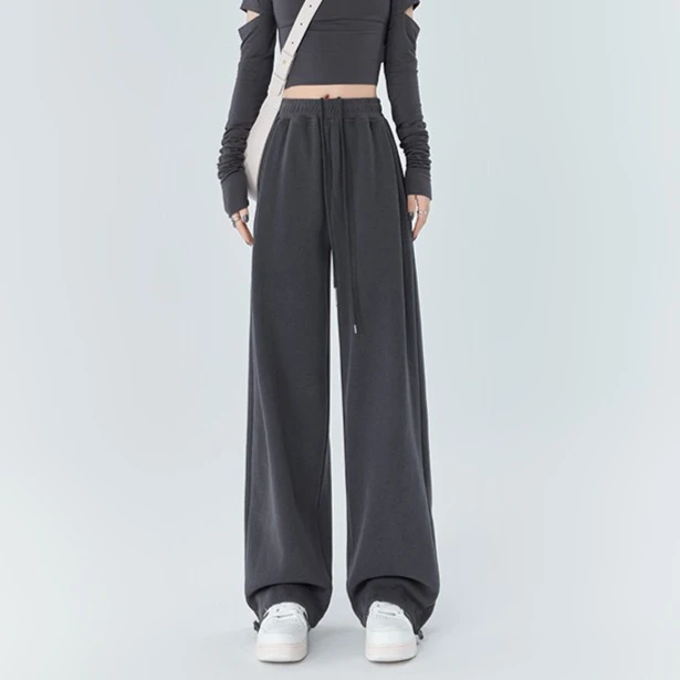 美式灰色运动裤女2024春秋新款小个子束脚休闲裤宽松显瘦阔腿卫裤