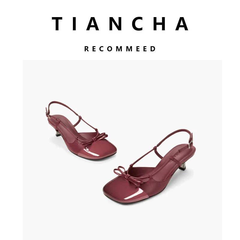 乖乖心机女～方头蝴蝶结包头凉鞋女24秋季新款玛丽珍后空女跟鞋