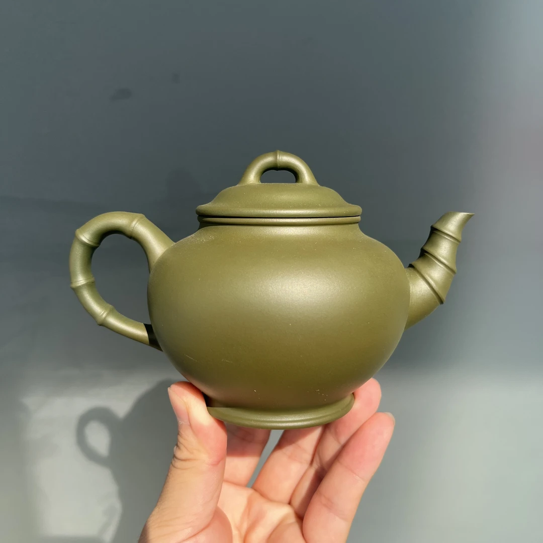 宜兴紫砂300cc绿泥竹节笑樱纯手工精美手制笑樱壶