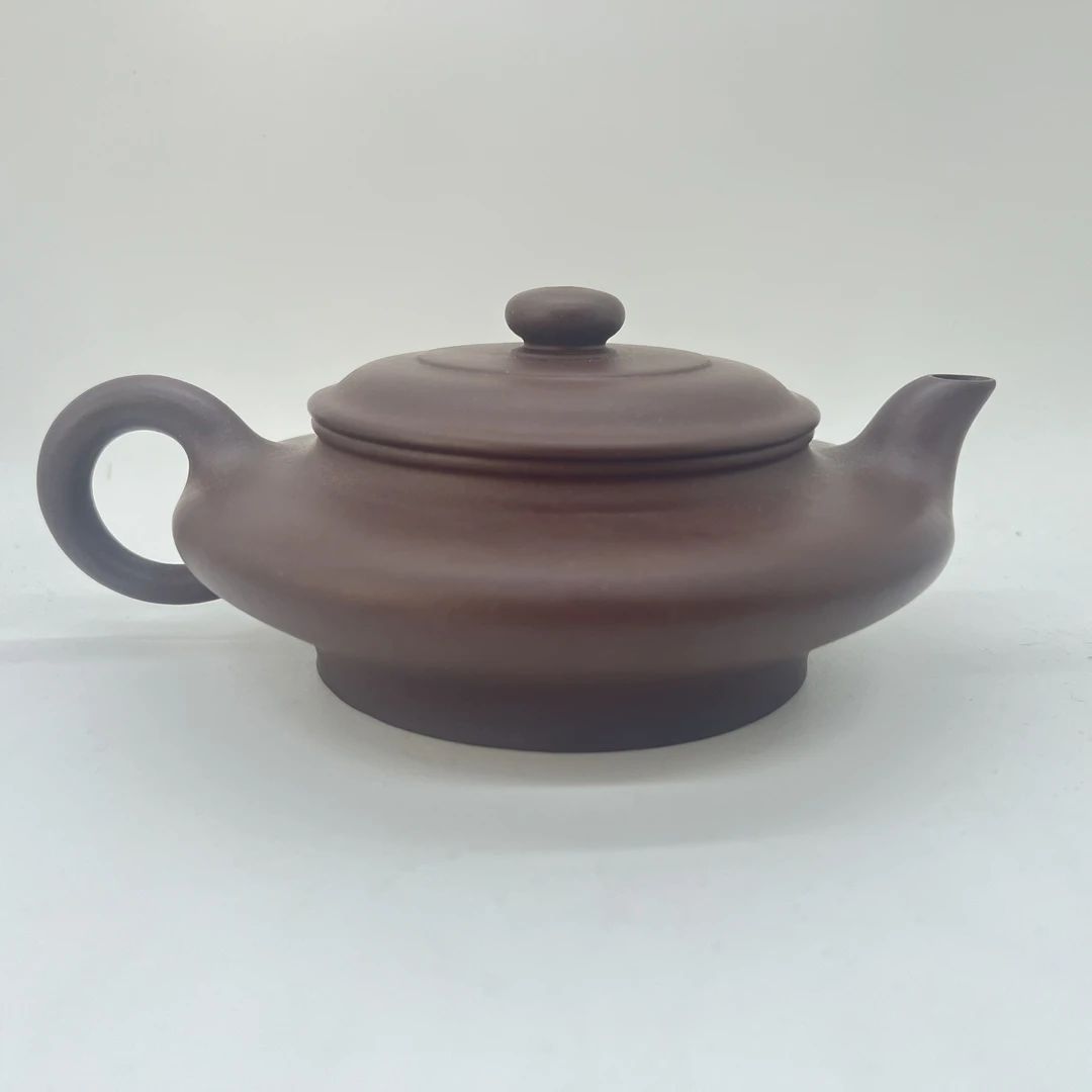 宜兴紫砂紫泥大水扁250cc纯手工精美水扁壶