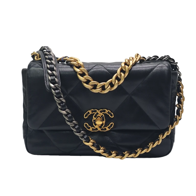 99新 Chanel/香奈儿 19Bag黑金小号/中号羊皮链条包【甄品仓】