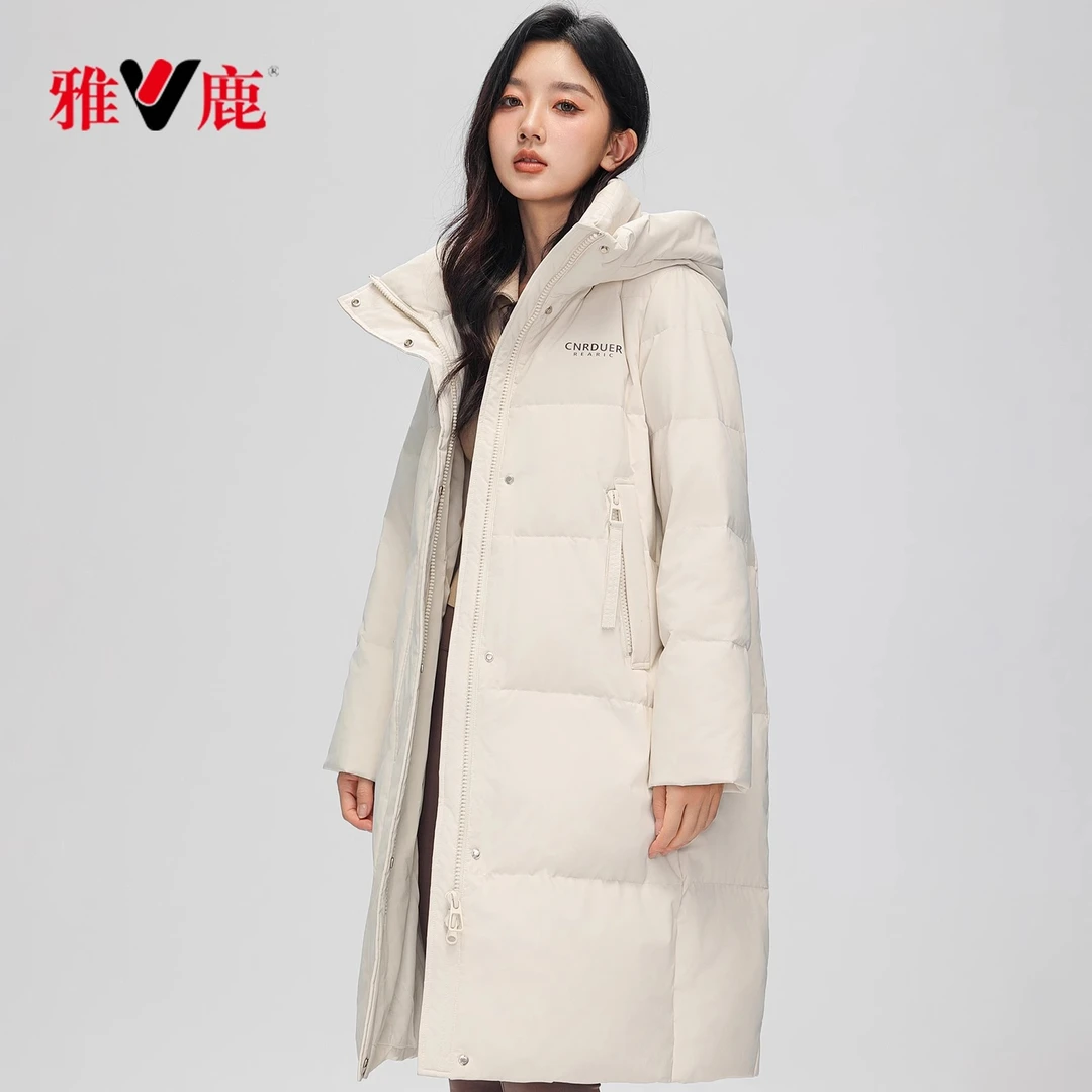 雅鹿秋冬新款百搭中长款加厚休闲时尚女装外套女士连帽羽绒服保暖