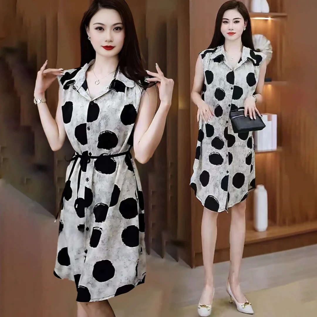 【送腰带】夏季新款碎花大码连衣裙百搭气质中长款宽松裙子-LW100