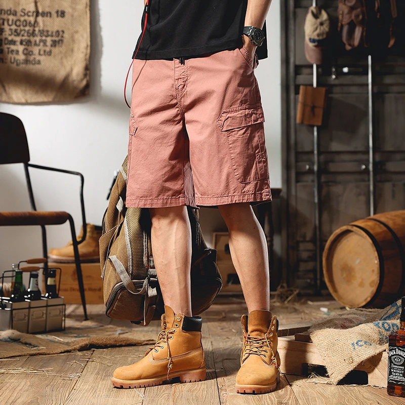 男士短裤休闲夏季复古宽松日系五分裤户外直筒美式多口袋水洗纯棉