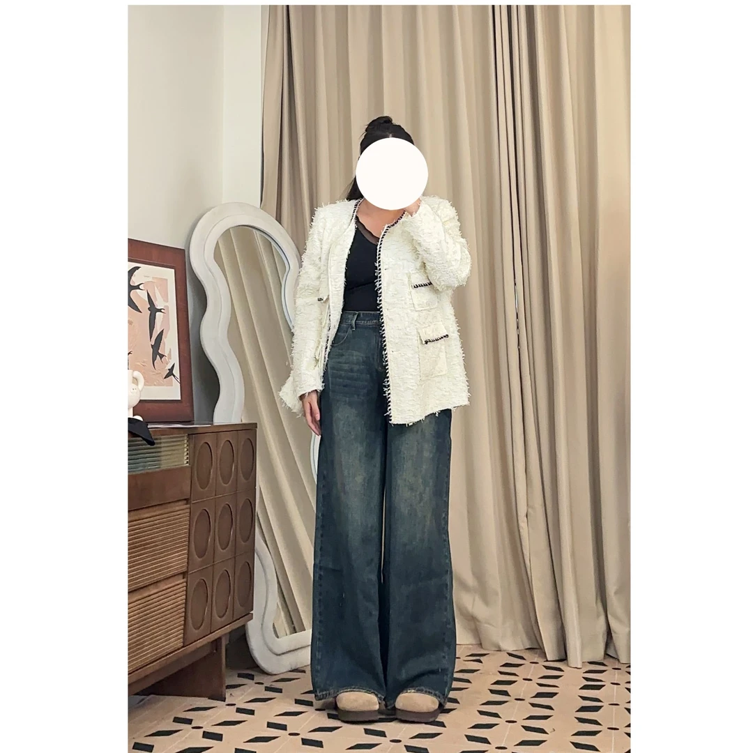 胖mm大码新款高腰百搭宽松显瘦定制高端秋冬季节阔腿牛仔裤女583