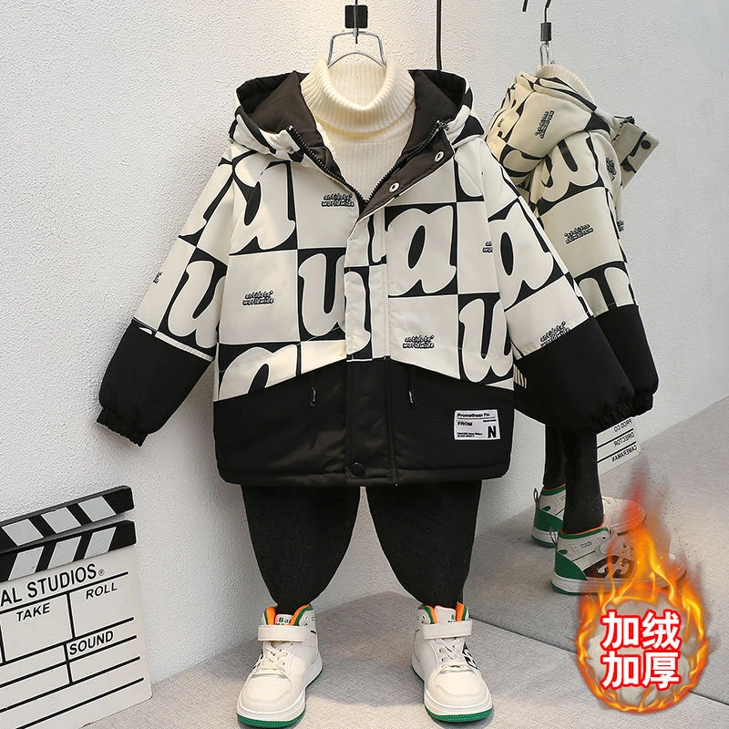 男童冬装棉服派克服加绒外套2023新款秋冬款棉衣中大童加厚衣服潮