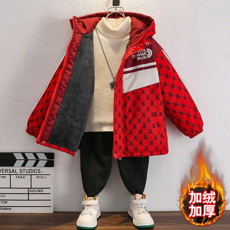 男童外套秋冬装2023新款中大童加绒加厚棉衣小男孩宝宝冬季棉服潮