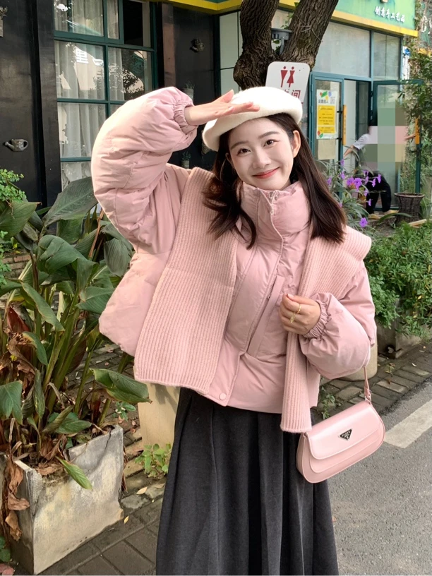 梦里-陳 披肩款短款立领加厚纯色面包服女外套