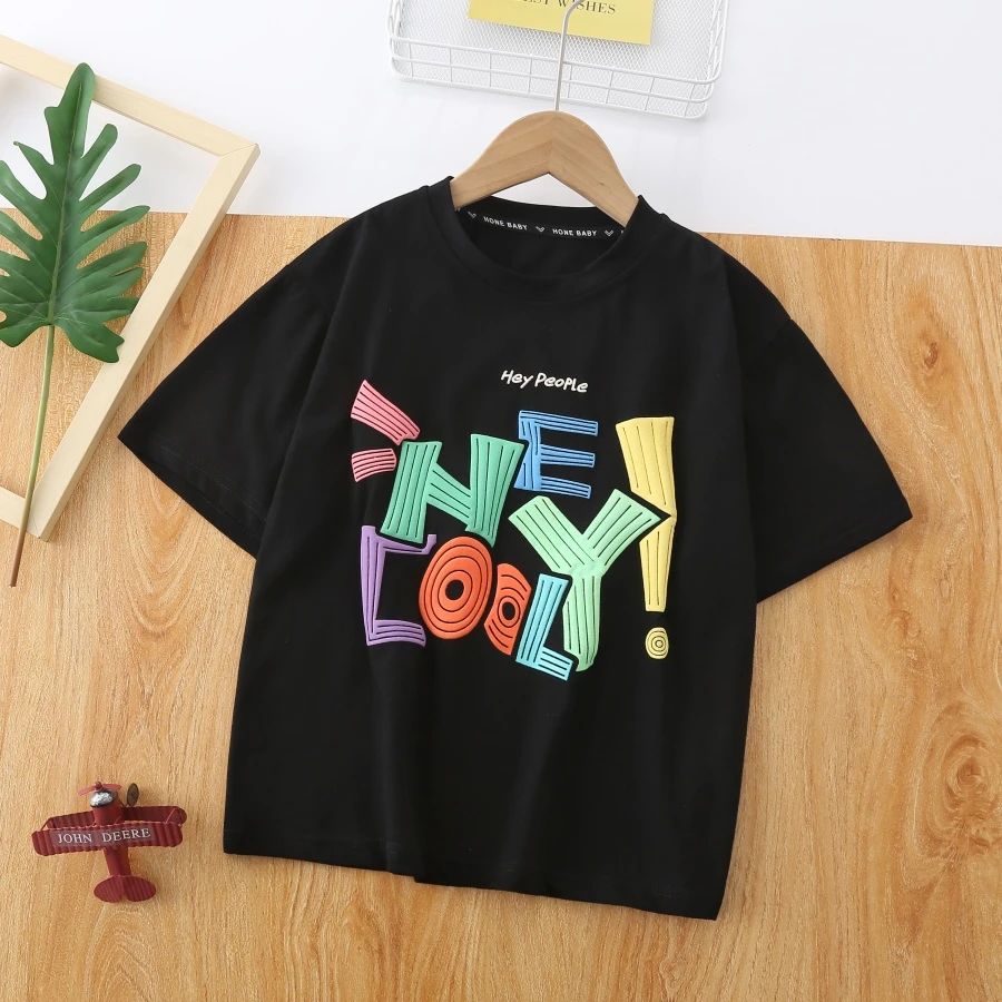 夏季牛奶丝短袖T恤2024卡通新款儿童上衣中大童潮流洋气上衣