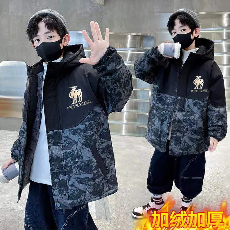 男童冬季2023加绒加厚雪山大口袋冬款时尚休闲潮流迷彩韩版过冬