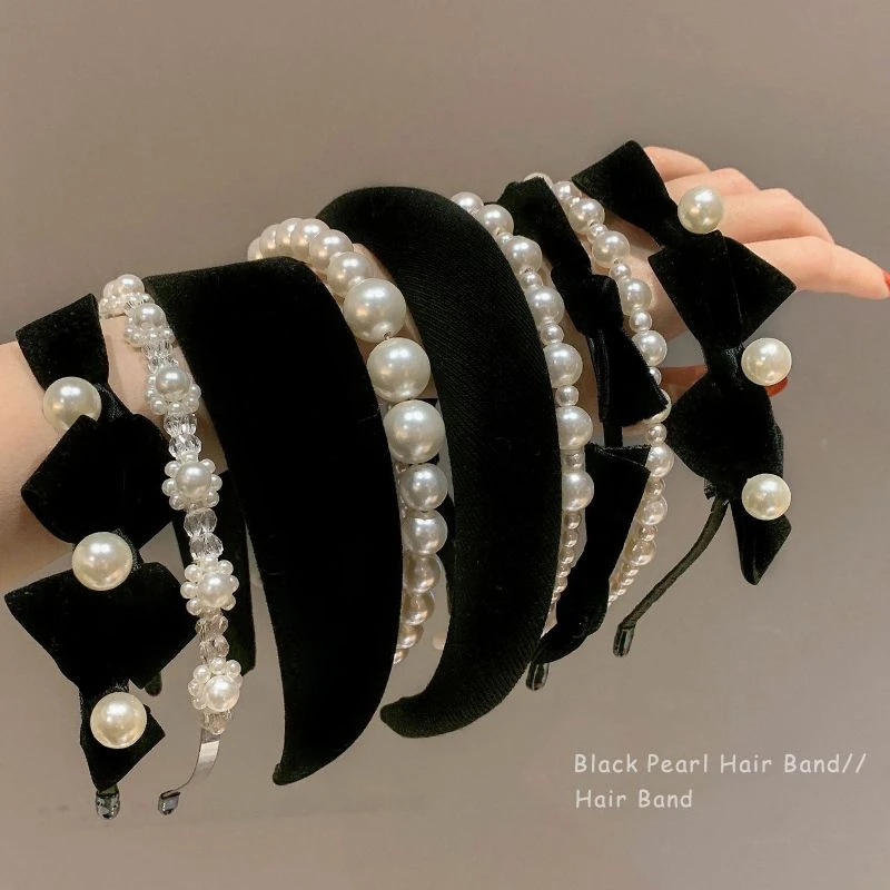 非金属发饰 黑色简约发箍女巴洛克小香风头箍高级感宽边洗脸头饰