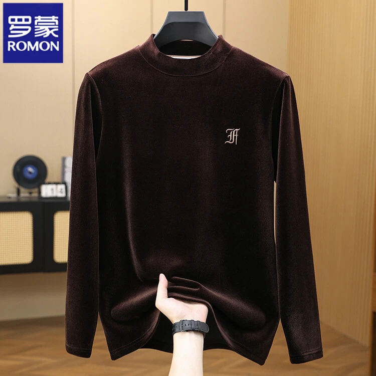 Romon/罗蒙冬季半高领保暖打底衫宽松加绒加厚上衣新款长袖休闲