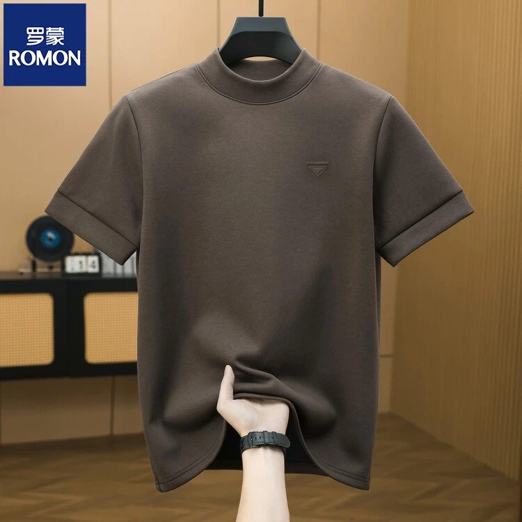 Romon/罗蒙曼巴棉短袖半高领T恤男士内搭打底衫秋冬季休闲半袖