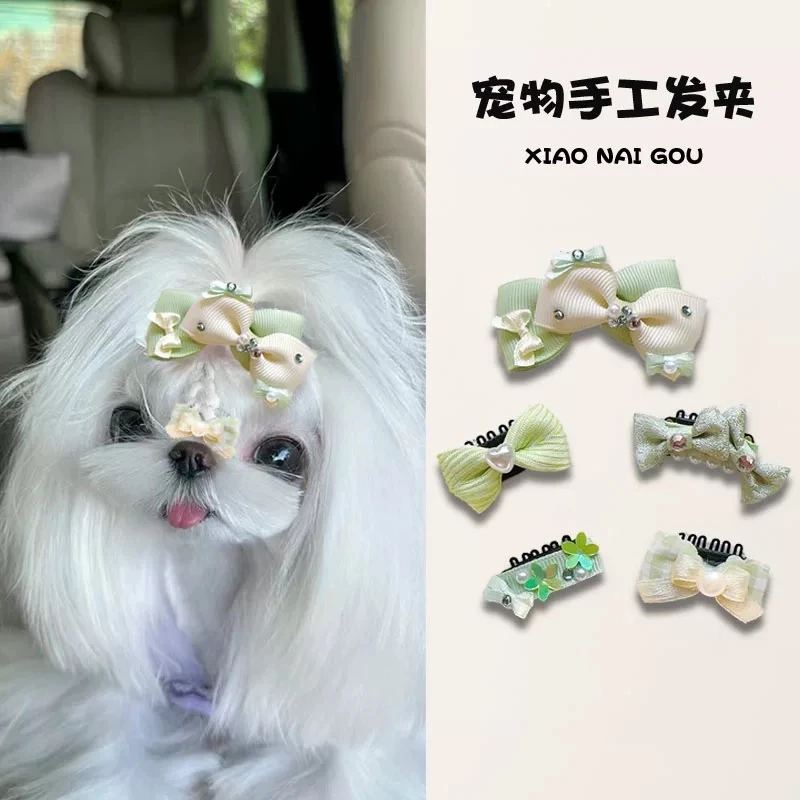 马尔济斯专用发夹鼻梁夹头饰不掉狗狗碎发夹子bb夹宠物蝴蝶结头饰