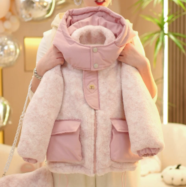 【米小洛】25女童冬季新款加绒加厚休闲时髦百搭韩版连帽保暖外套