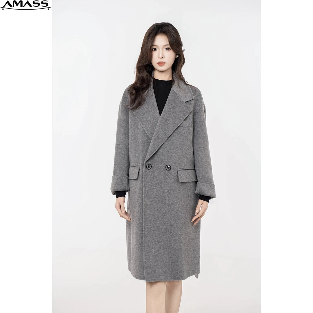 AMASS/阿玛施经典干净利落双排扣中长款双面呢大衣秋冬5400858