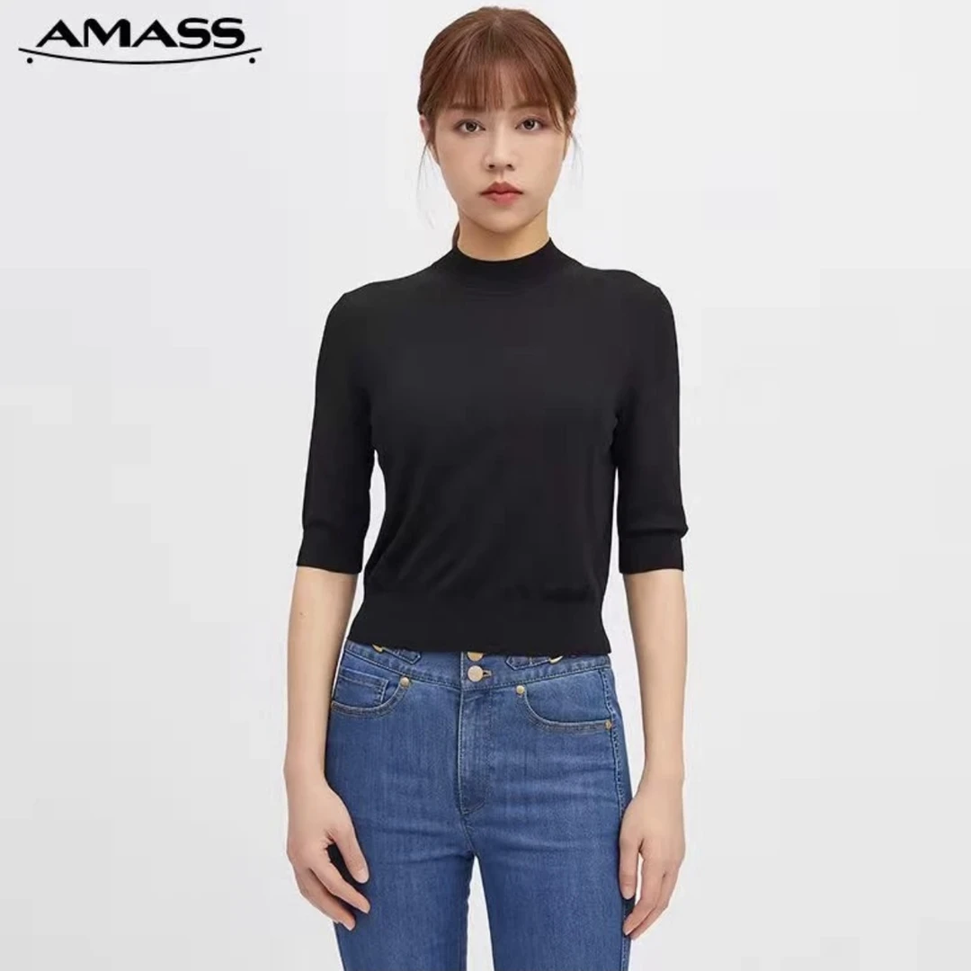 AMASS/阿玛施 新款赫本领冰丝衫女装夏季时尚打底针织套装5399359