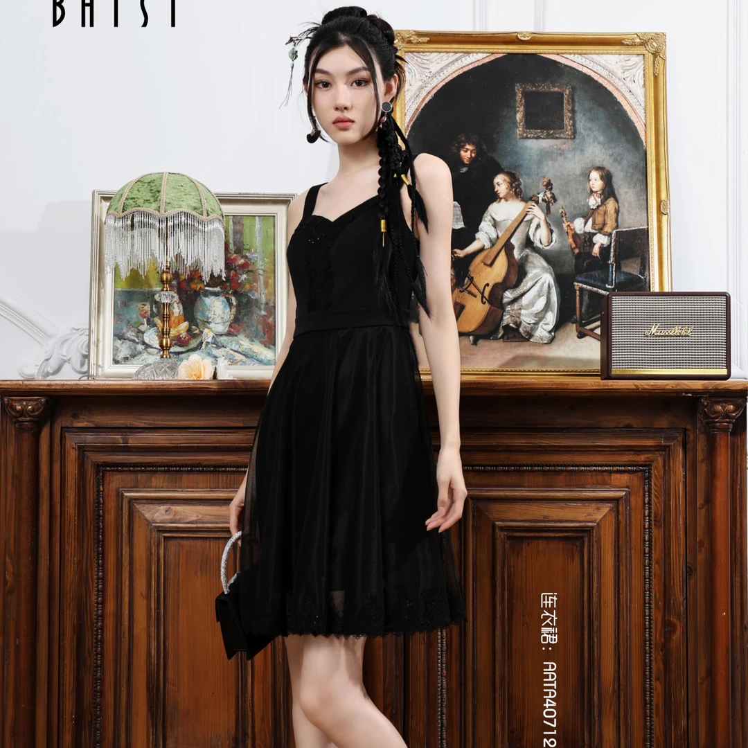 BAISI时尚复古连衣裙AATA407126A0（黑）
