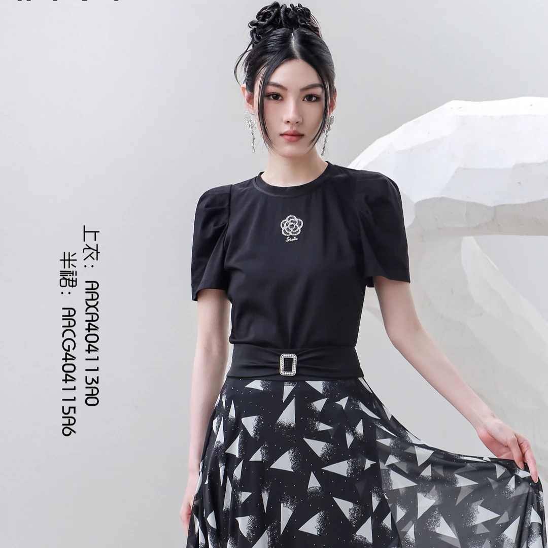 BAISI百丝T恤AAXA404113A0(黑）显瘦夏季