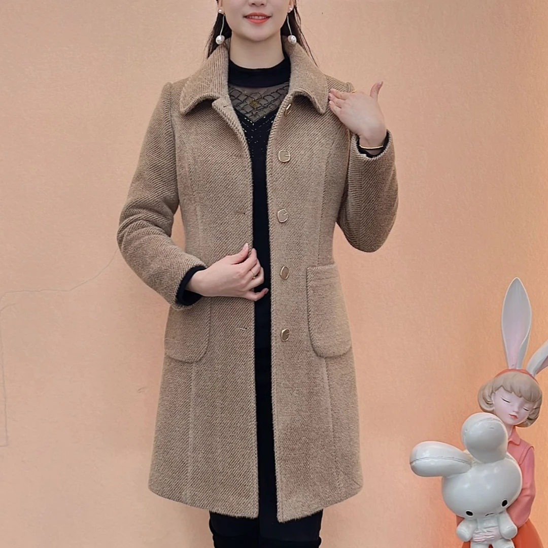 【娜魅女装】冬季新款加厚气质洋气显瘦夹棉高品质纯色大衣外套