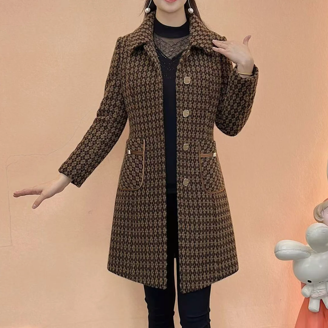 【娜魅女装】冬季新款加厚气质洋气显瘦夹棉精致中长款大衣外套