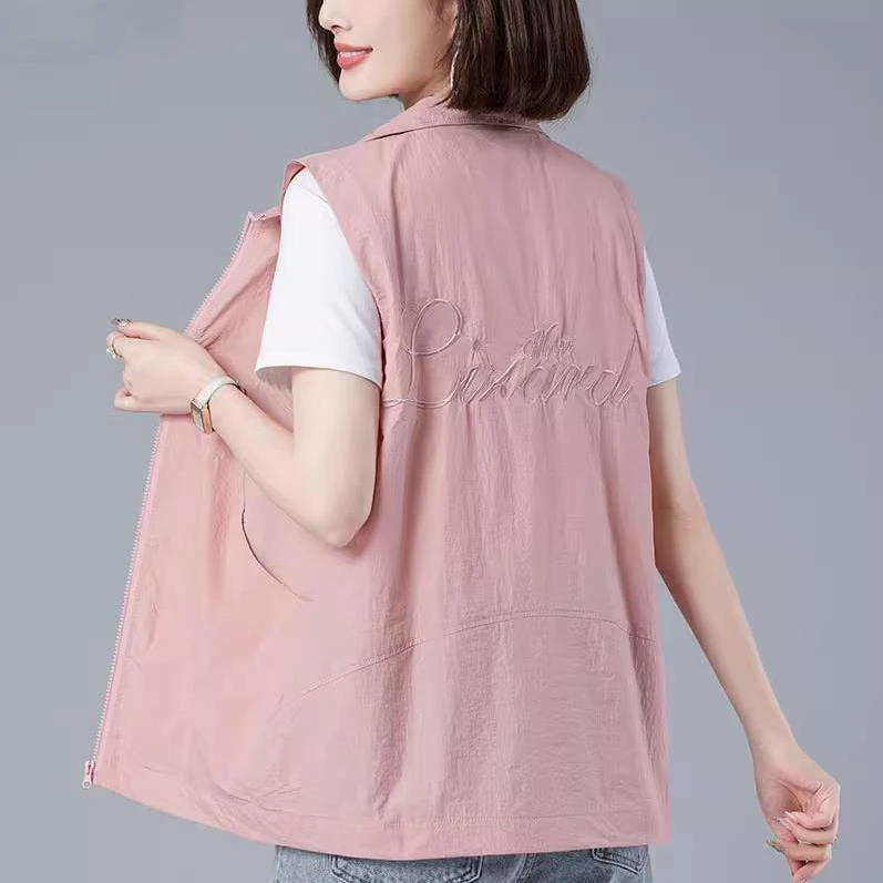 【双层加网】休闲立领短款马甲女春薄款外穿背心大码宽松洋气马夹