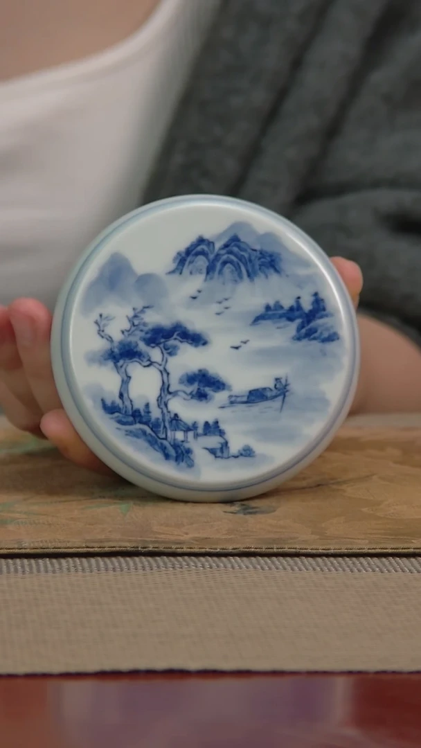 【闪购商品】景德镇手工手绘山水盖置
