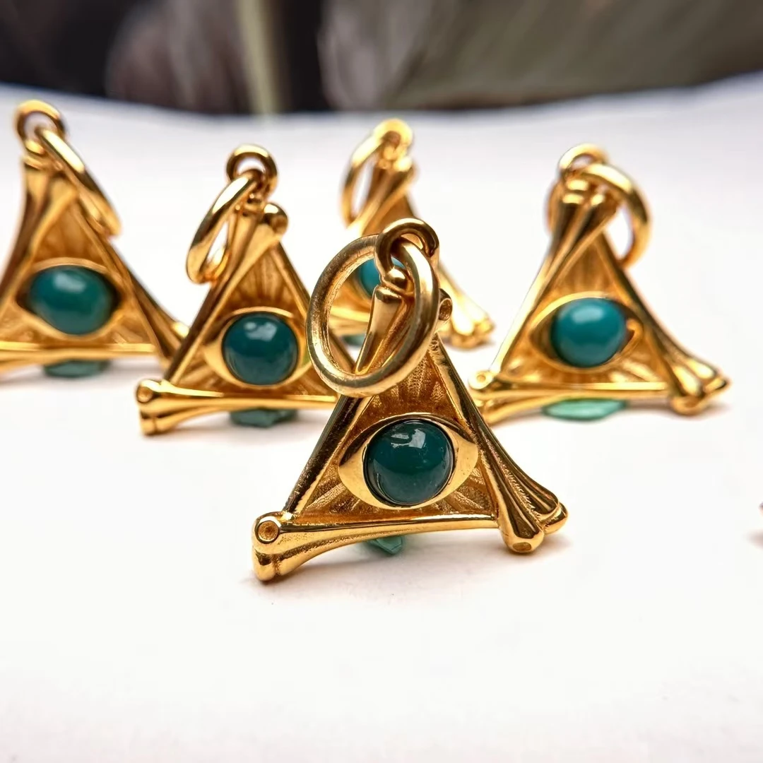 【莲心珠宝】上帝之眼吊坠手串配饰丫角山原矿绿松石18k金镶嵌