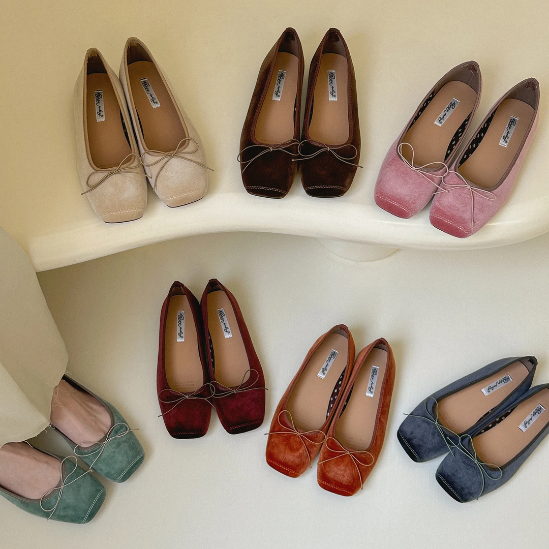 六一oniiii 丝绒慕斯！韩系绒面百搭平底鞋子女2024新款浅口单鞋