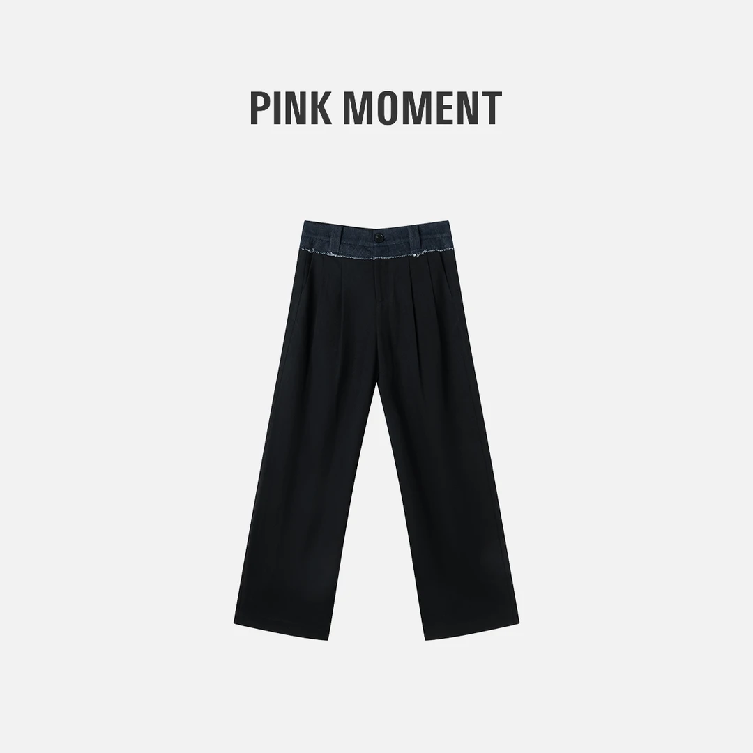 PM “深蓝格调” 牛仔拼接腰头休闲阔腿裤 NC1C0182