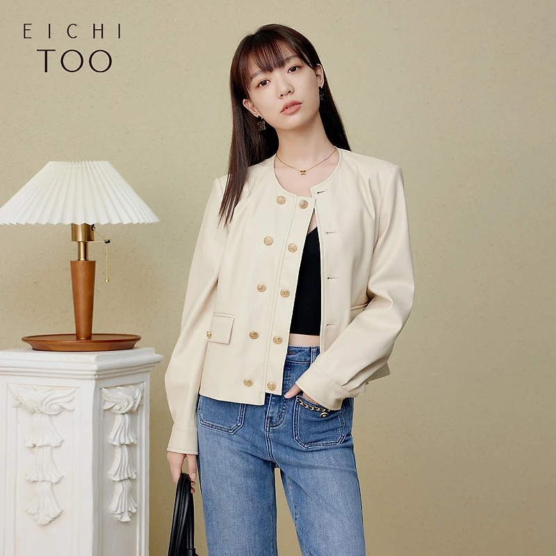 A爱居兔春季新款柔软抗风温柔时尚皮夹克外套EWPAJ1P001A