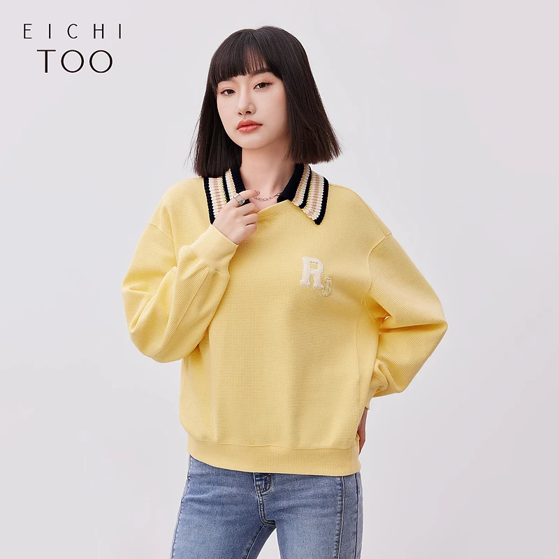 A爱居兔柔软华夫格面料小众设计无帽卫衣ENZWJ1N022A