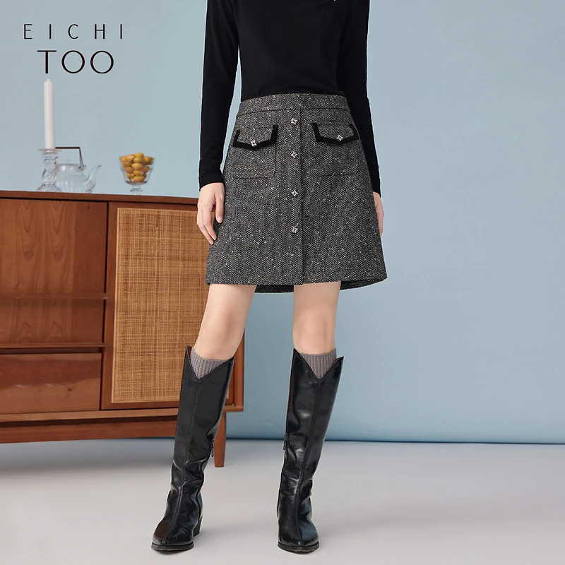 A爱居兔新款柔软挺括粗花呢时尚半身裙EQDDJ4N006A