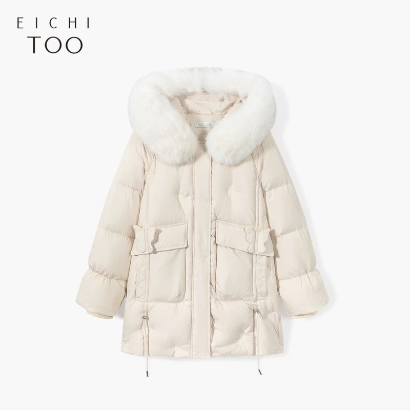 【主播力荐】爱居兔可拆卸毛领绣花连帽羽绒服外套EWRAJ4M067A