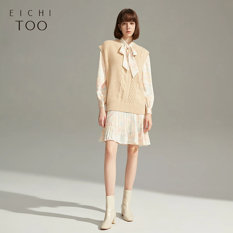 【主播力荐】爱居兔两件式优雅春系带领口连衣裙EQLFJ1M001A