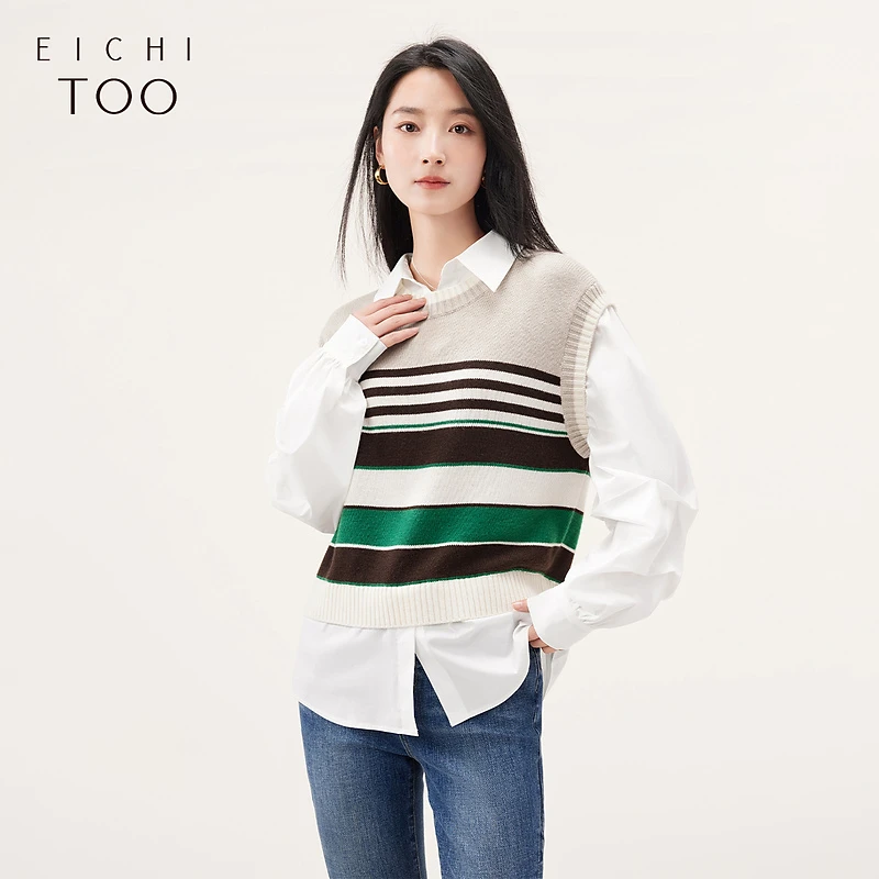 A爱居兔秋季新款拼接假两件设计感时尚针织衫ENSAJ3N006A