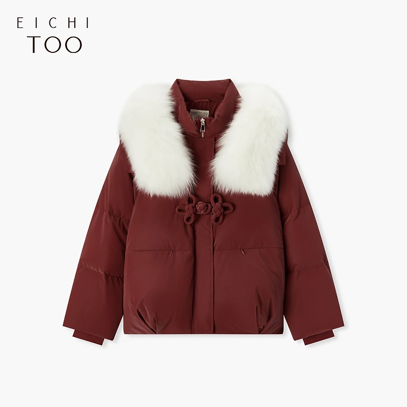 A爱居兔新中式毛领羽绒服24冬新宽松泡芙款羽绒服短款EWRAJ4P006A