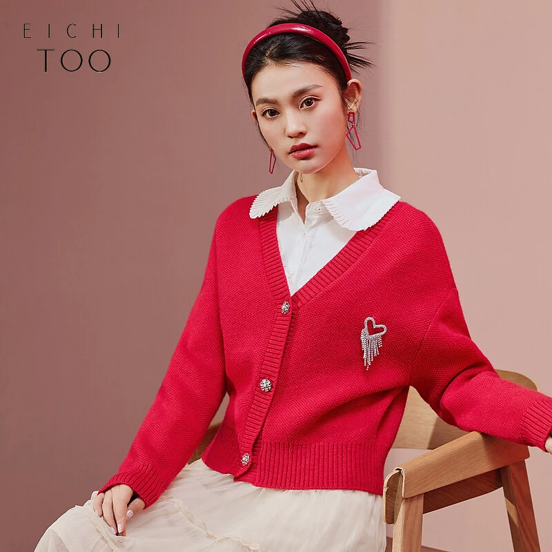 A爱居兔春季大红色节日氛围感软糯针织衫外套女EWZSJ1N002A