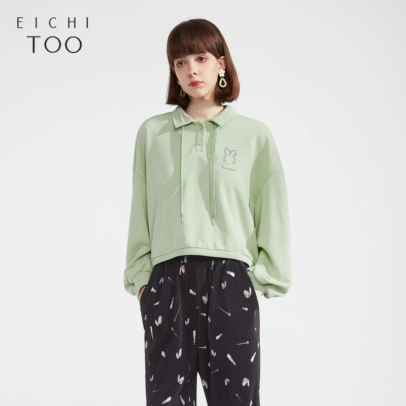 A爱居兔爱居兔卫衣女休闲风时尚翻领宽松卫衣女上衣ENZWJ1M026A