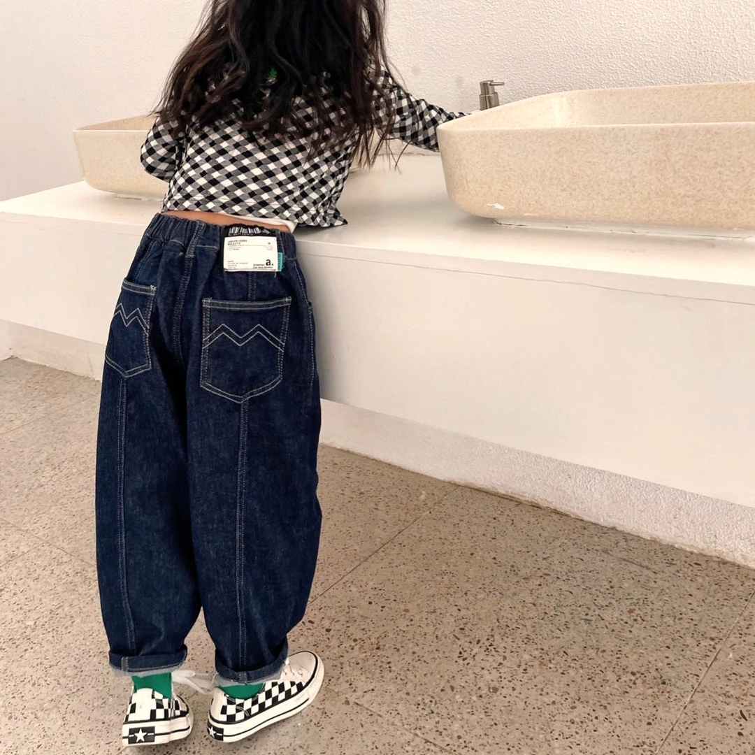 女童加绒加厚裤子儿童牛仔裤2023新款宽松潮范秋冬季洋气老爹裤
