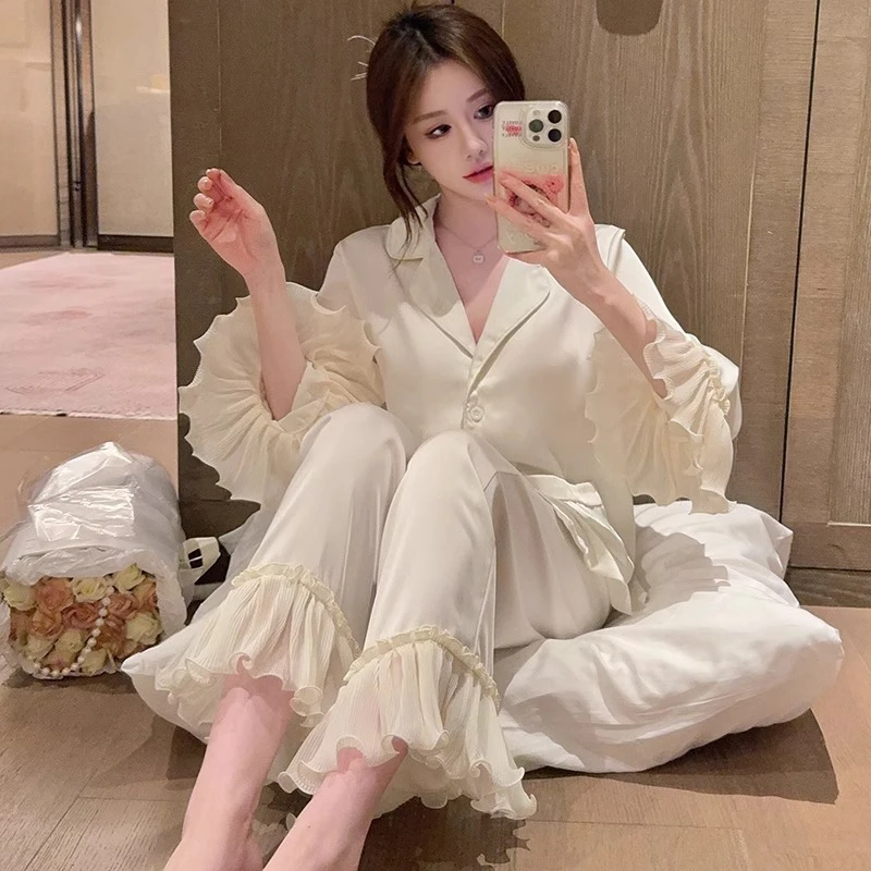 2025冰丝新款睡衣女春夏爆款长袖薄款高级感可外穿夏季套装家居服