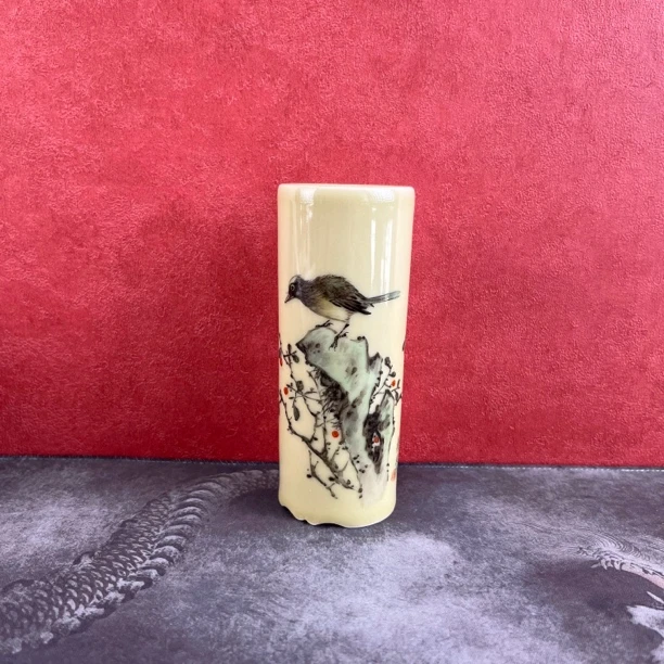 釉上粉彩花鸟手工陶瓷。内口4外口4.7内高11.2外高11.8