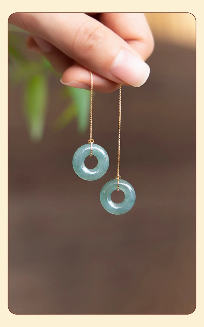 善亿上新翡翠耳环女耳钉平安扣耳饰耳坠生日礼物送女朋友冰种