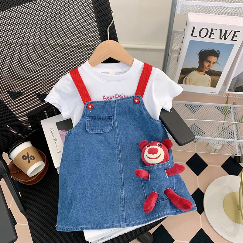 【米家原创】女童夏季牛仔背带裙套装儿童2025夏装新款时髦短袖洋气