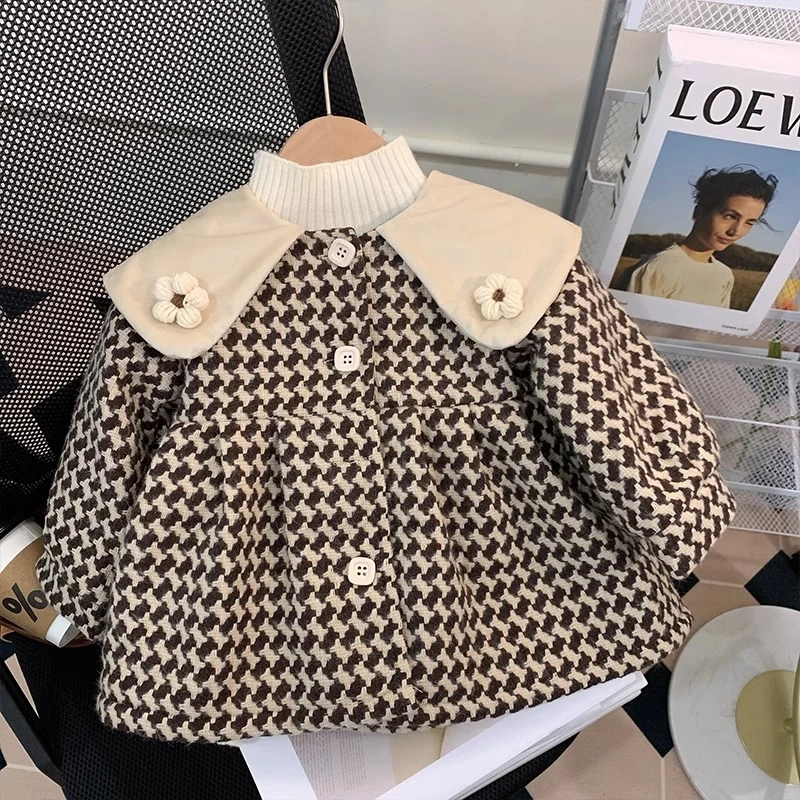 【米家原创】女童千鸟格外套秋冬洋气2025冬装新款韩版加绒厚上衣